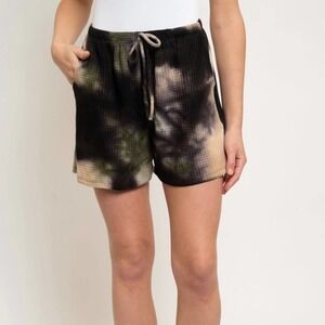 Vine and Love Tie Dye Waffle Knit Shorts Elastic waist‎